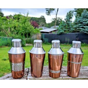 Stainless Steel Copper Cocktail Shaker Mixing Cups Barware Collection Set Of 4